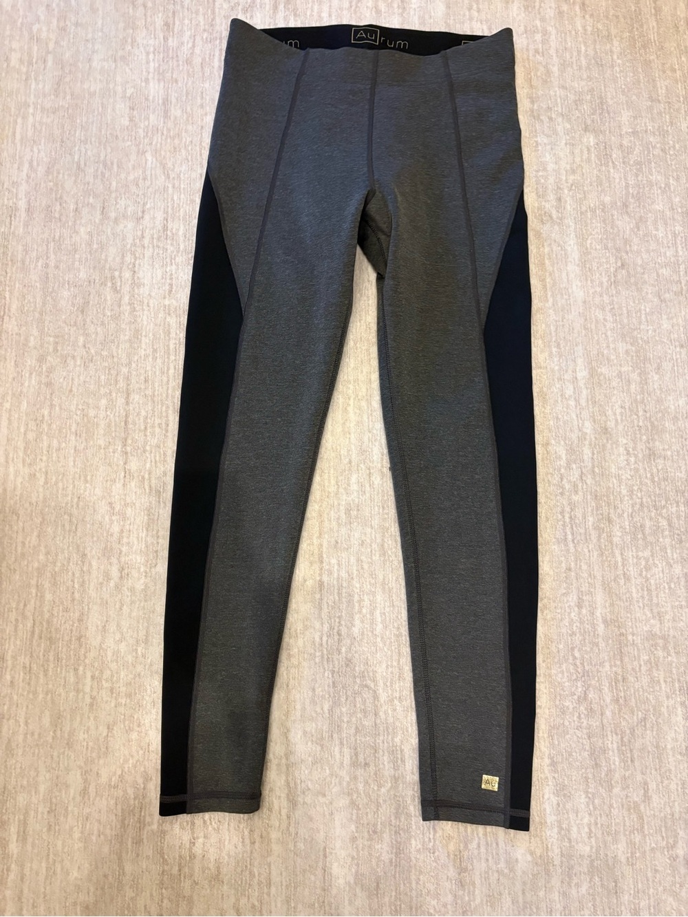 Aurum Womens Activewear Leggings Gray w/ Black Size Medium High-Rise